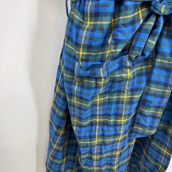 Lands' End Plaid Flannel Robe Mens XXL 2X Blue Green Belted Pockets Lounge Cozy - Picture 4 of 8